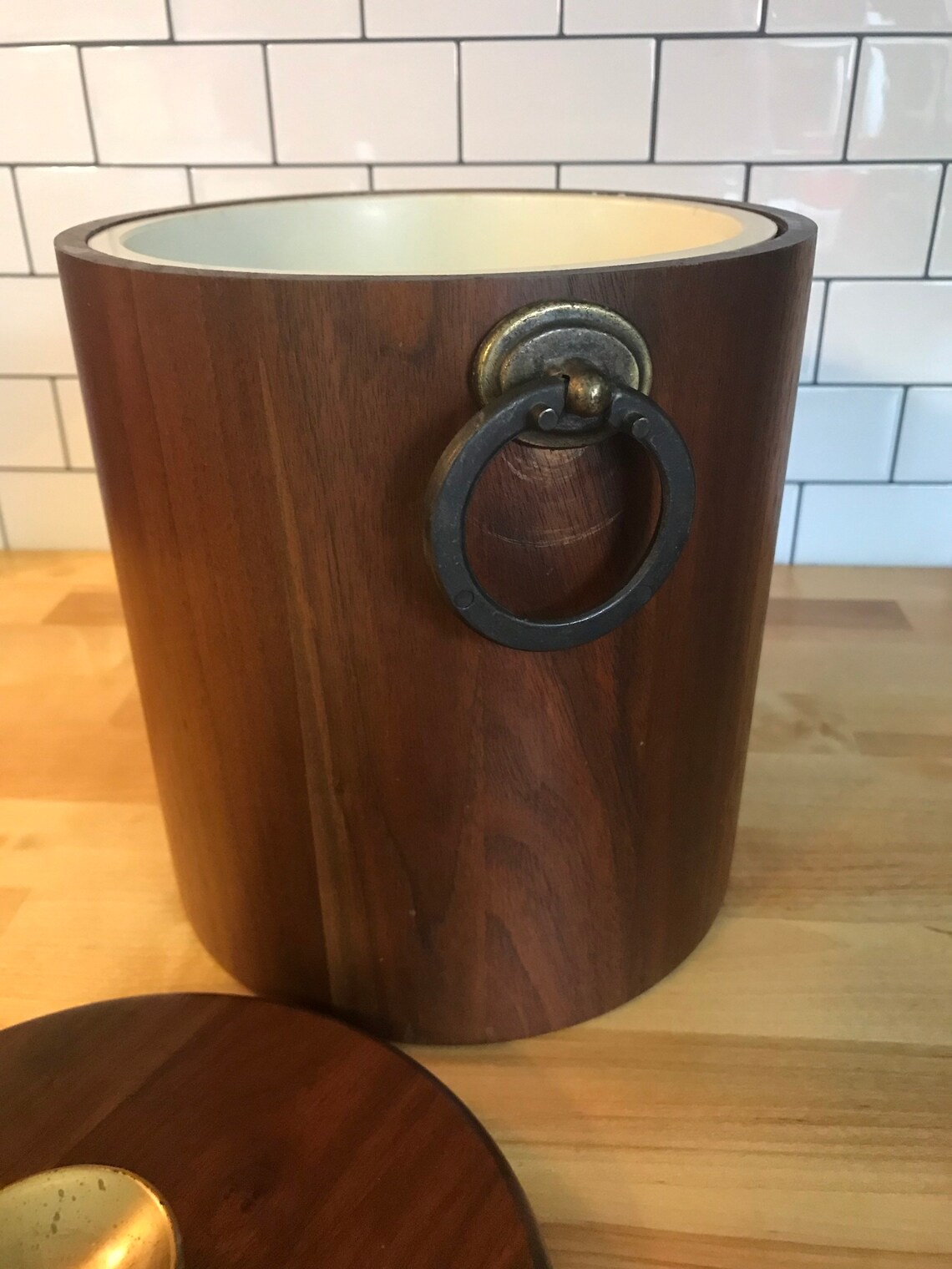 Retro Wooden Ice Bucket and Lid with Brass Handles Etsy