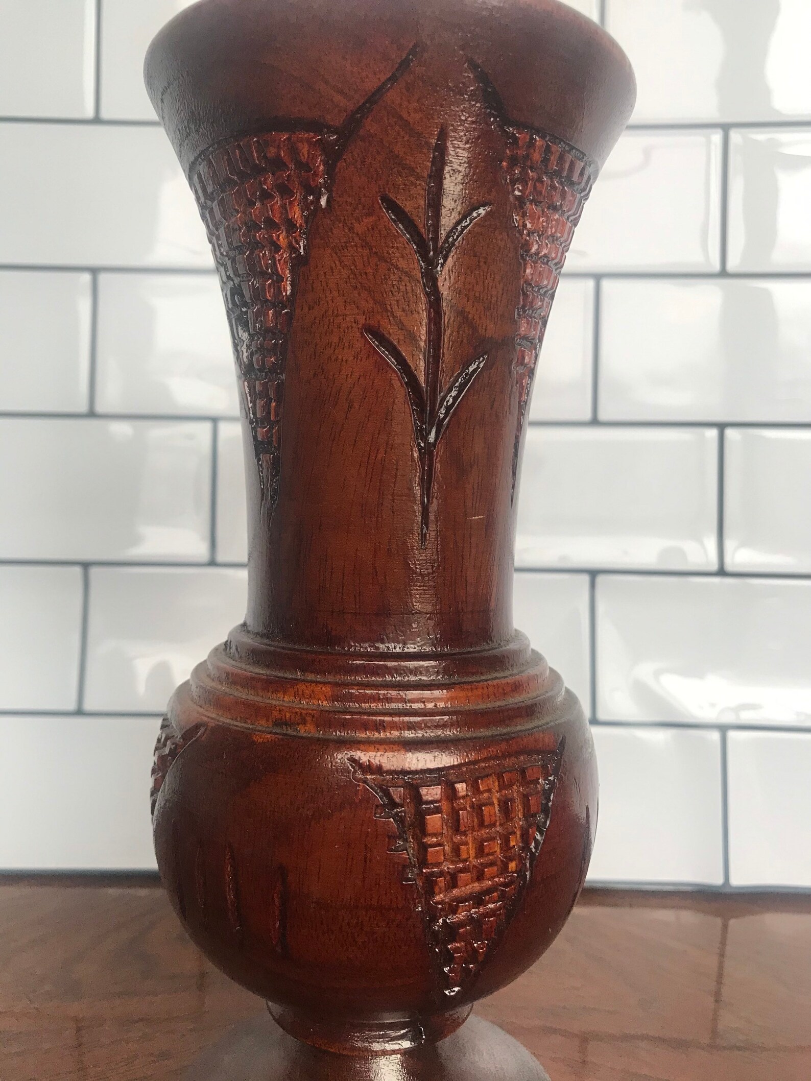 Wooden Carved and Glazed Vintage Vase Etsy