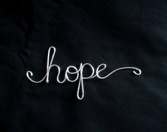 esperanza de palabra de alambre, palabras de alambre, palabras decorativas, palabras de guión de alambre, palabras inspiradoras, adorno de alambre, escritura de alambre, letrero de alambre, arte de palabras de alambre