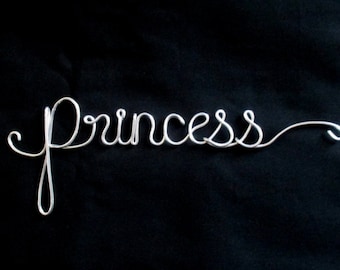 wire word princess, wire words, wire script words, wire cursive words, hanging words, word wall art, princess,  girls room decor