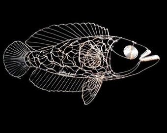 wire fish sculpture, 19in.x10in.x5in,fish,wire sculpture,sea life,ocean fish,coastal decor,nautical,fishing,marine life,beach house,wire art