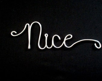 wire word nice, wire words, wire christmas ornament, wire writing, wire script words, small christmas present,  gift tag, wire works
