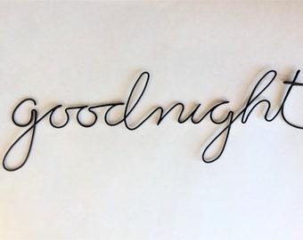 arte de la palabra de alambre, señal de buenas noches, escritura de alambre, señal de alambre, arte de la palabra de metal, arte de la pared del dormitorio, arte de la pared de la guardería