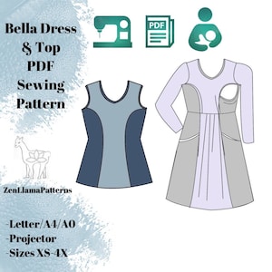 Bella Dress & Top Pattern, Breastfeeding Sewing Pattern, Nursing Shirt Pattern, DIY Nursing Dress Instant Download