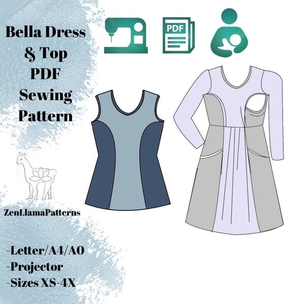 Bella Kleid & Top Schnittmuster, Stillen Schnittmuster, Stillhemd Schnittmuster, DIY Stillkleid Sofort Download