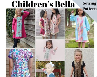 Dziecięca sukienka Bella i wzór na koszulkę Color Block, wzór do szycia Princess Seam, wzór na sukienkę dla przedszkolaków, natychmiastowe pobranie koszulki dla niemowląt
