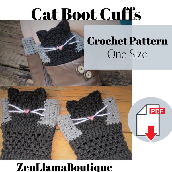 Cat Boot Cuff Crochet Pattern, Kitty Cat Boot Toppers, Cat Boot Socks Pattern