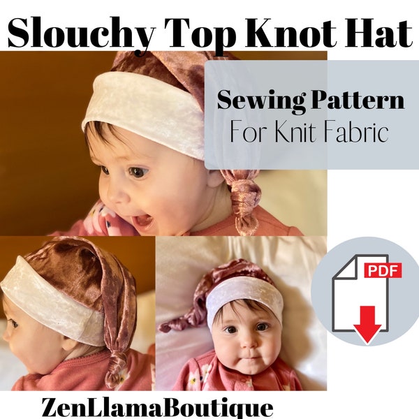 Slouchy Top Knot Hat Pattern, Santa Hat Sewing Pattern, Elf Hat Pattern, Sleeping Cap Pattern Instant Download