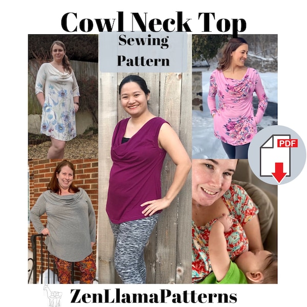 Cowl Neck Nursing Top Pattern, Breastfeeding Sewing Pattern, Nursing Dress Pattern, Nursing Tunic Instant Download