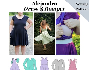 Alejandra Dress & Romper, Wzór PDF na kombinezon do karmienia piersią, Wzór na sukienkę do karmienia piersią, Wzór na bluzkę do karmienia, Natychmiastowe pobranie bluzki do karmienia