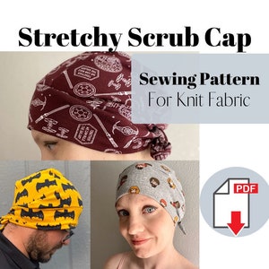 Scrub Cap Pattern, Stretchy Headwrap Sewing Pattern, Scrub Hat Pattern, Stretch Knit Scrub Pattern PDF, Head Cover Pattern Instant Download