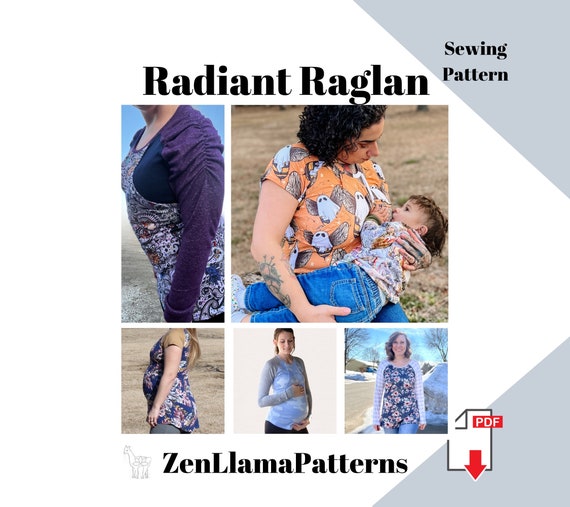 Nursing Top PDF Pattern, Breastfeeding Sewing Pattern, Radiant Raglan Pattern, Ruched Sleeve Nursing Shirt, Nursing Top Instant Download