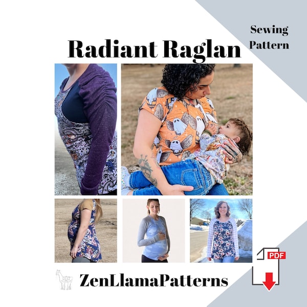 Nursing Top PDF Pattern, Breastfeeding Sewing Pattern, Radianr Raglan Pattern, Ruched Sleeve Nursing Shirt, Nursing Top Instant Download