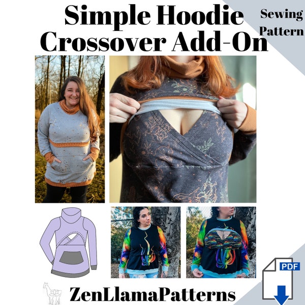 Crossover Nursing add-on for Simple Hoodie Sewing Pattern, Breastfeeding Sewing Pattern, Nursing Dress Pattern, Projector pattern, PDF Sew