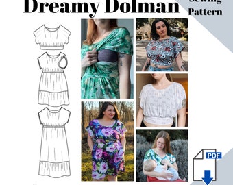 Dreamy Dolman Top & Dress Sewing Pattern, Nursing Friendly Sleeves, Breastfeeding Sewing Pattern, PDF Sewing for Beginners, Printable Sewing