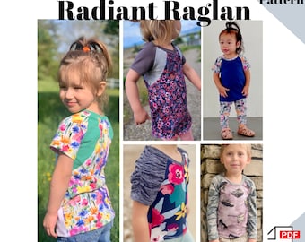 Kids Raglan PDF Pattern, Projector Sewing Pattern, Radiant Raglan Pattern, Ruched Sleeve Kids Shirt, Kids Top Instant Download