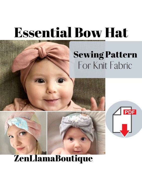 Essential Bow Hat Pattern, Baby Bow Hat Sewing Pattern, Boho Hat Pattern, Head Cover Pattern Instant Download