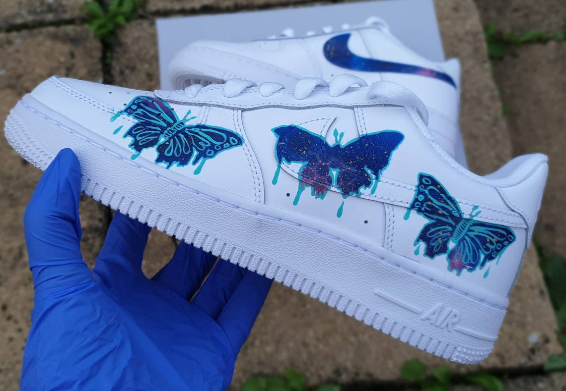 Custom Nike Air Force 1 Galaxy Butterfly Drip | Etsy