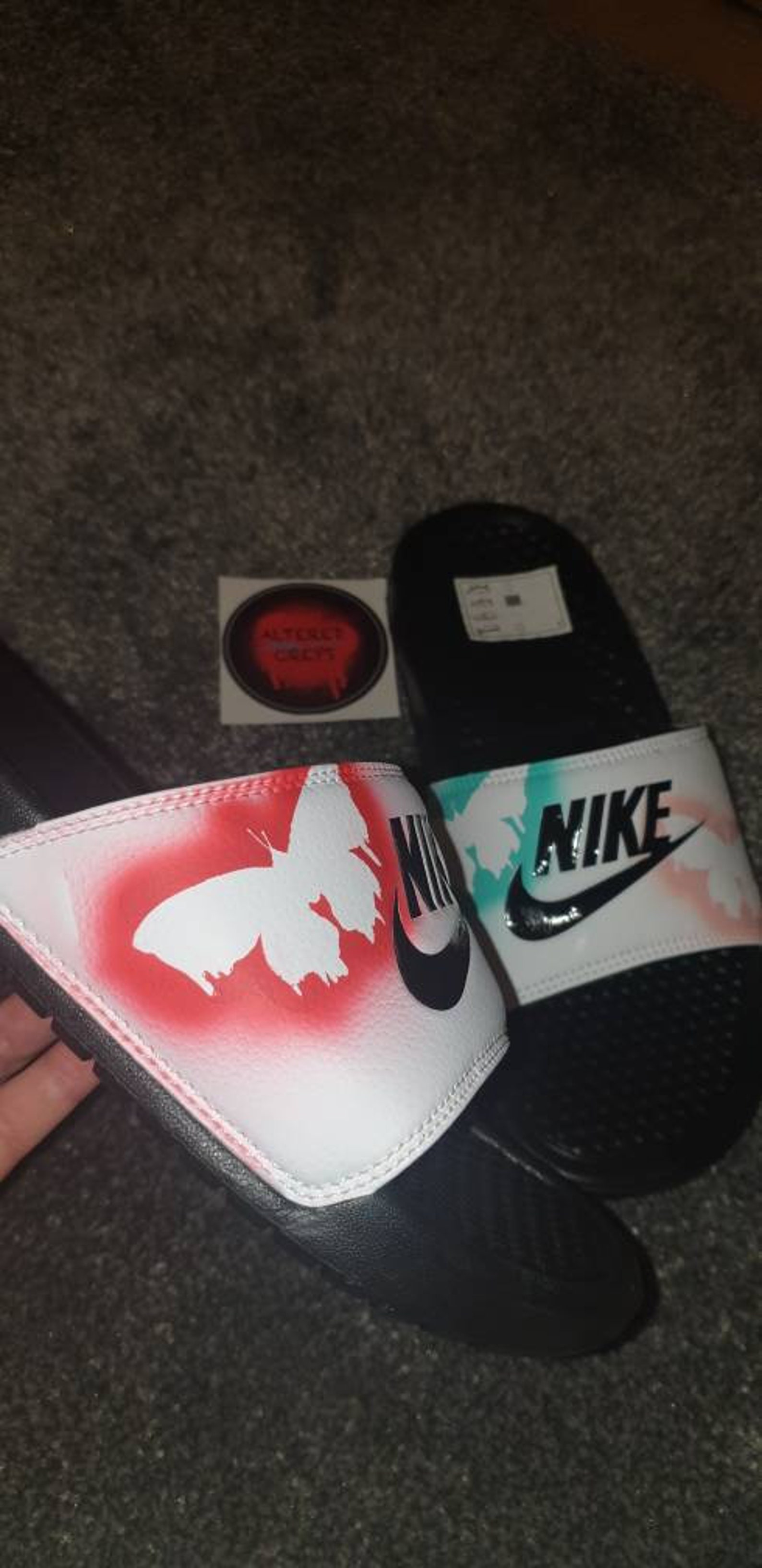 nike slides with butterflies