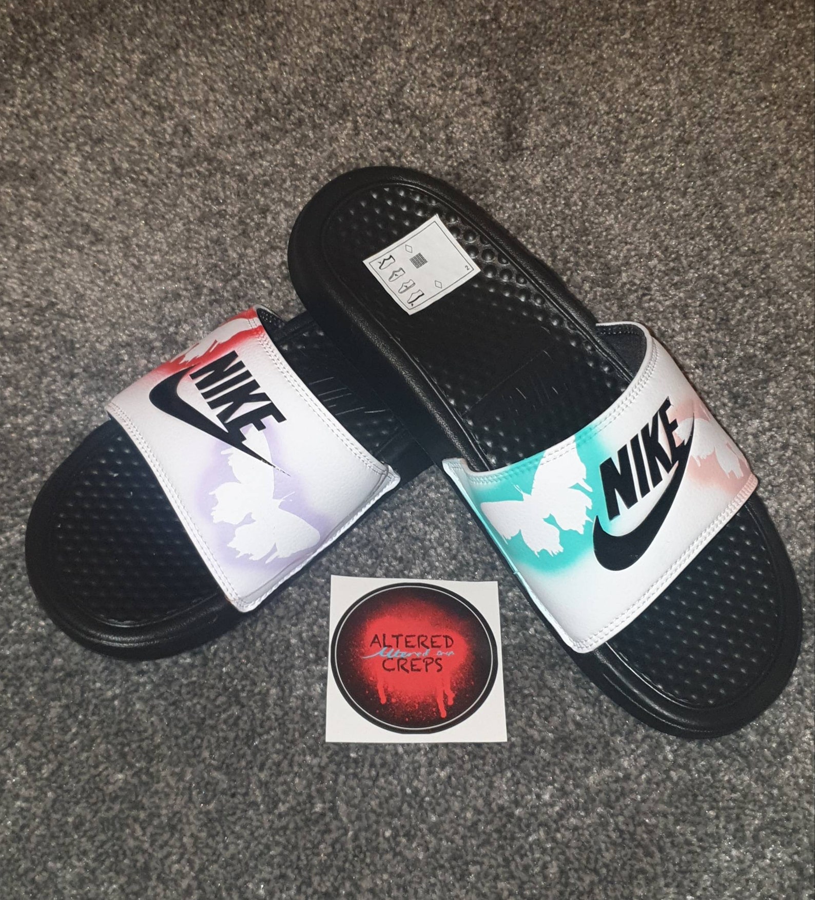 nike slides with butterflies