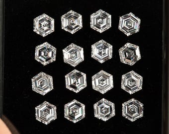 3mm Natural Hexagon Step Cut Diamond, F G VS Calibrated Loose Diamond, Single, Matching Pair or Set