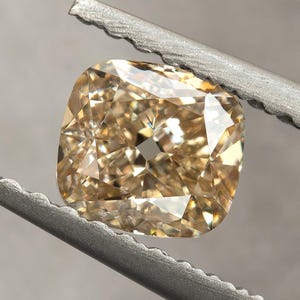 IGI Certified 0.63ct Cushion Old Mine Cut Natural Diamond 4.9x4.6mm Light Brown Yellow VS2