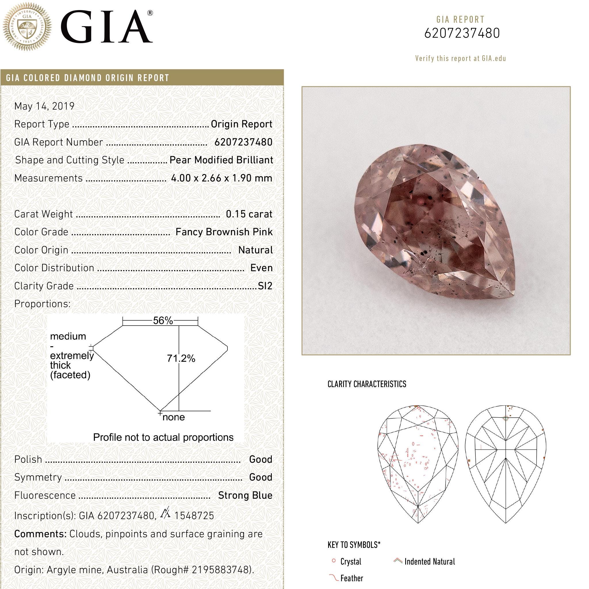 GIA Certified 0.15ct Fancy Brownish Pink Natural Argyle Pink 