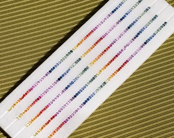 Loose Mulicolor Rainbow Sapphire Color Gradation Set 2.5mm Rounds Diamond Cut 6.70 inches ( 17cm ) length 1 line for Bracelet|Pink Sapphire|