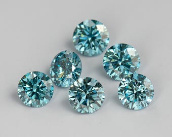 Diamante azul natural, cor realçada, 3 mm, lapidação brilhante redonda, por peça.