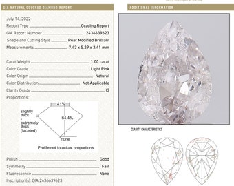GIA Certified 1.00ct. Loose Natural Pink Diamond Pear Untreated Light Pink|big pink diamond|carat size|rare pink diamond