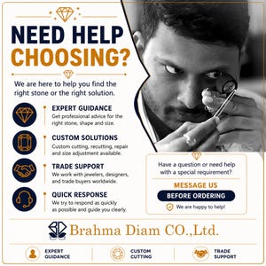 May include: An informational graphic for Brahma Diam CO., Ltd. featuring text that reads NEED HELP CHOOSING? and lists services including expert guidance, custom solutions, trade support, and quick response, alongside an image of a jeweler.