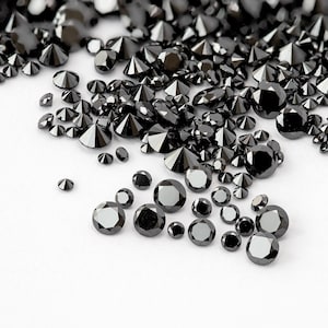 Diamante nero naturale da mischia, taglio brillante rotondo da 1–3 mm, seleziona la dimensione e la confezione.