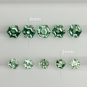 3 mm 4 mm Hexagon Mintgrön Labbodlad Safir VVS Kalibrerad Lös Ädelsten