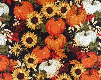 Fabric Remnant  / Pumpkin Harvest with Sunflowers