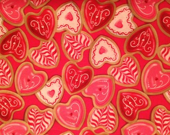 Fabric Remnant / Heart Shaped Cookies /  Valentines Day