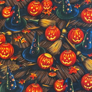 Fabric Remnant / Bed Knobs and Broom Sticks  / Halloween