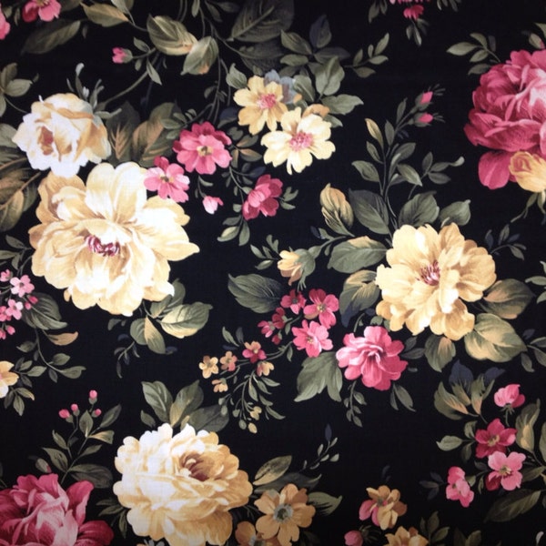 Standard or Queen Pillowcase / Beautiful Floral on Black / King Pillowcase