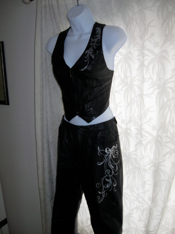 Black leather pants with silver embellishing