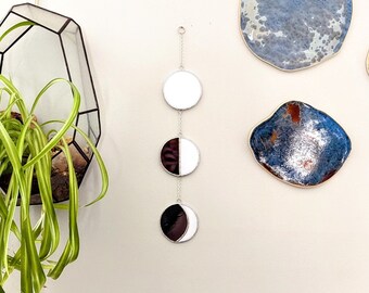 Stained Glass Moon Phase Ornament: Black & White Celestial Wall Hanging