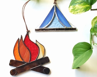 Stained Glass Campfire & Tent Suncatchers: Outdoor Lover Gift Set