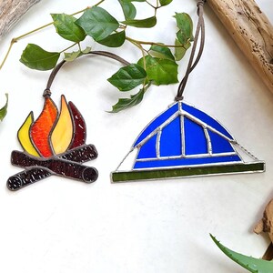 camping GIFT SET // petit feu de camp et attrape-soleil en vitrail de tente dôme / Fabriqué par JOHN image 2