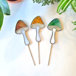 Stained Glass Mushroom Plant Stake: Handmade Garden Decor