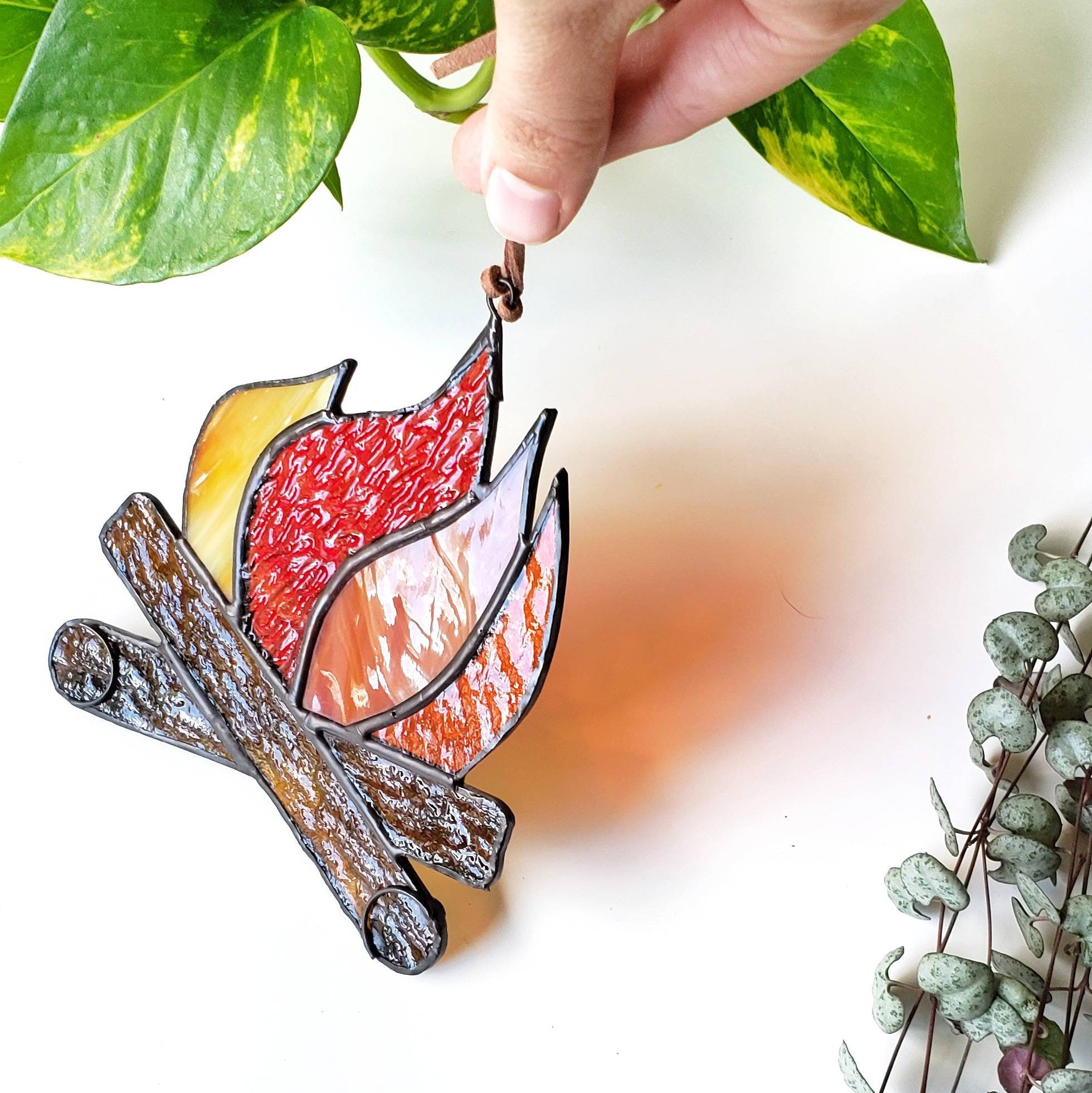 Campfire Suncatcher / Stained Glass Large Camping Ornament // Etsy