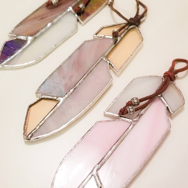 stained glass feather / surprise colour / stain glass / pastel feather gift // crafted by ASTRID