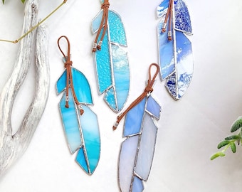Blue Stained Glass Feather Suncatcher: Handmade Wall Art , Surprise colours