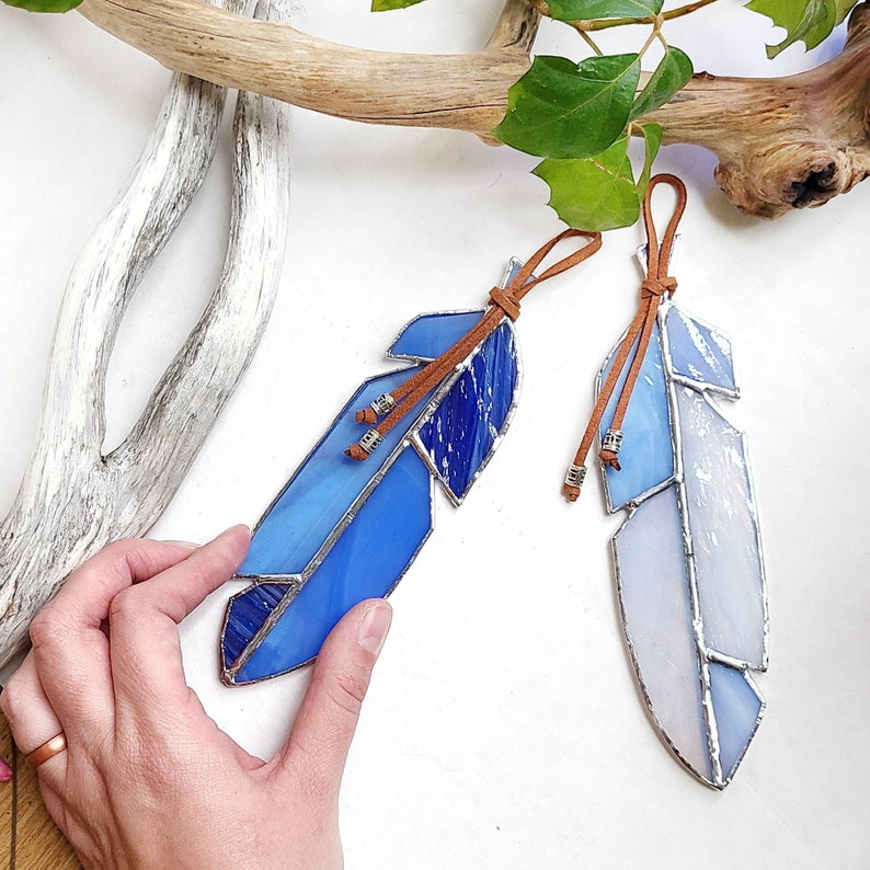 stained glass feather / surprise colour / stain glass / pastel feather gift // crafted by ASTRID image 5