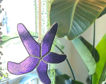 starfish stained glass suncatcher // ocean memory gift // cottage sea star decor gift // crafted by JOHN and ASTRID