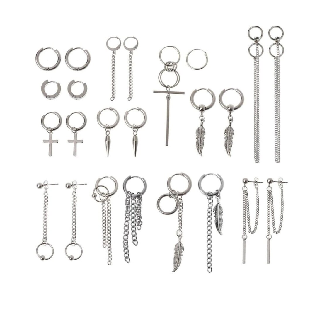 Kpop Earrings 24 Pcs Punk Set Korean Jewelry Kpop Earrings Etsy