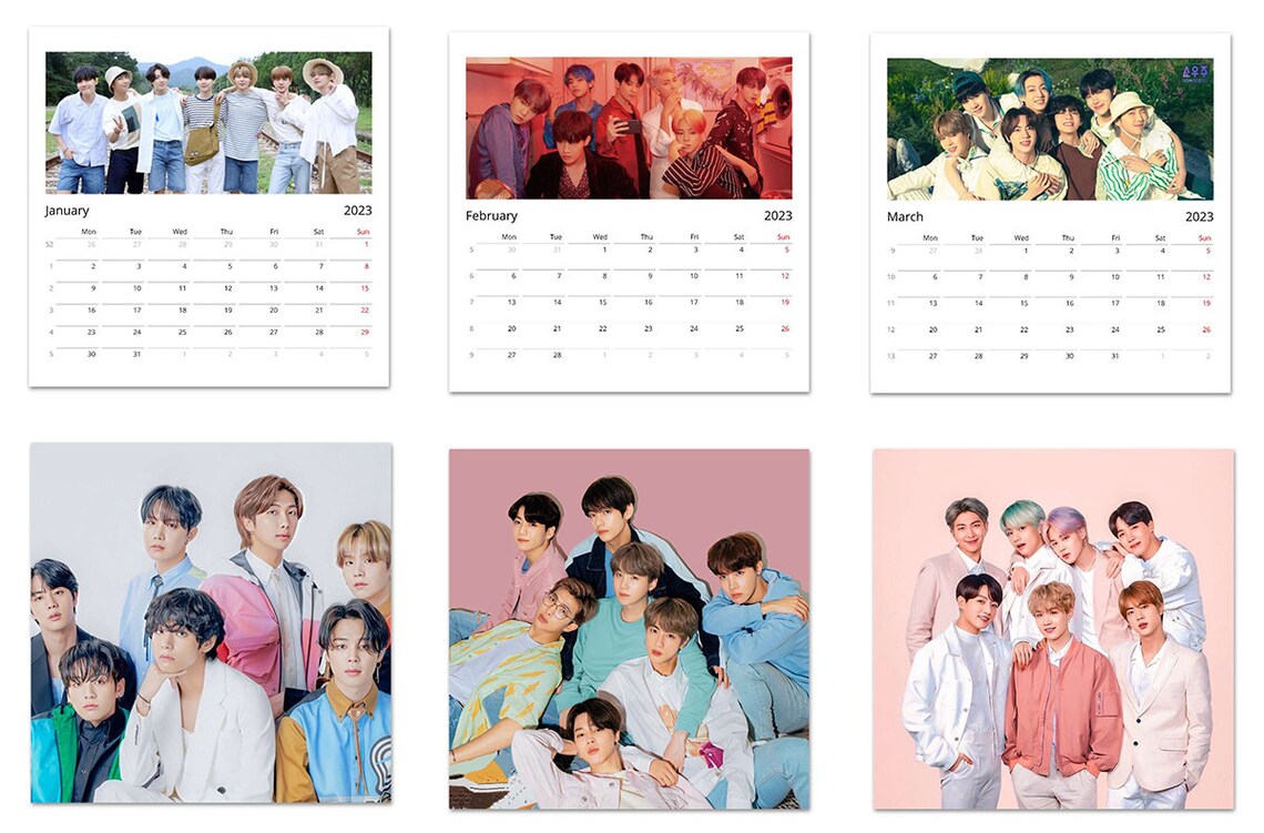 BTS Wall Calendar 2023 BTS Planner Jungkook Taehyung Suga - Etsy UK
