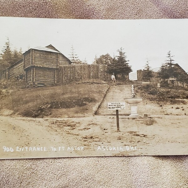 RPPC Entrance to Fort Astor, Astoria, Oregon 1911, Historical Real Photo Postcard